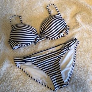 Navy and White Striped Push Up Bikini